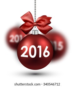 Neujahrskarte 2016 mit roten Bälle. Vektorgrafik.