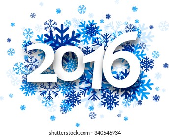 
2016 New Year card with snowflakes. Vector paper illustration.
