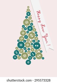 2016 new year card  tree from green buttons 