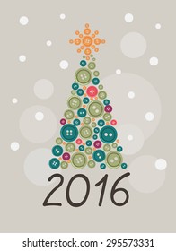 2016 new year card  tree from colorful buttons and with big star on top