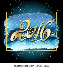 2016 - New Year and Christmas decoration element on watercolor spot,  made in vector. Perfect design element for a New Year card. Drawn in sketch.