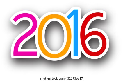 2016 New Year colored sign. Vector paper illustration.