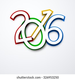 2016 New Year colored sign. Vector paper illustration.