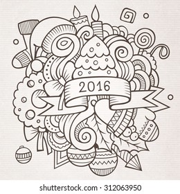 2016 New year doodles elements background. Vector sketchy illustration