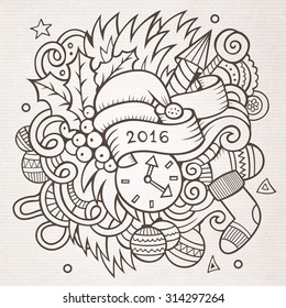 2016 New year doodles elements background. Vector sketchy illustration