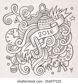 2016 New year doodles elements background. Vector sketchy illustration