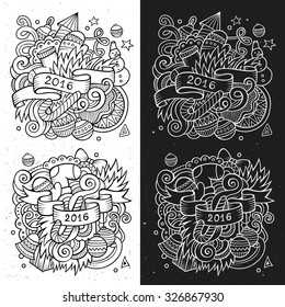 2016 New year doodles elements sketchy and chalkboard emblems. Vector illustration