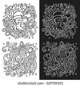 2016 New year doodles elements sketchy and chalkboard emblems. Vector illustration