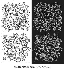 2016 New year doodles elements sketchy and chalkboard emblems. Vector illustration