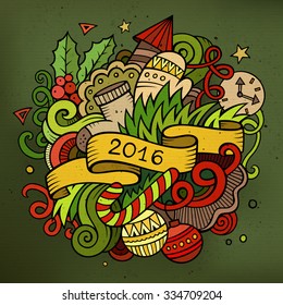 2016 New year doodles elements background. Vector colorful illustration