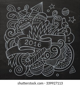 2016 New year doodles elements background. Vector chalkboard illustration