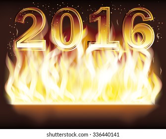 2016 New Year fire flame background, vector illustration