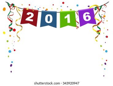 2016 new year. Flags Christmas garland and confetti. Illustration in vector format