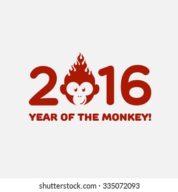 2016 New Year funny card with fire monkey. Vector illustration.