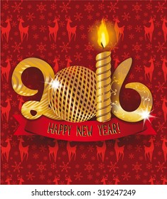 2016 new year gold composition with ball and candle