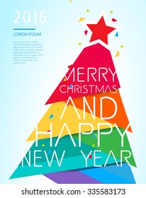 2016 New Year greeting card with christmas tree. Vector illustration. EPS10