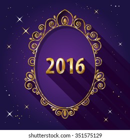 2016 New Year Greeting card, banner or design element.