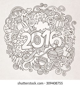 2016 New year hand lettering and doodles elements background. Vector sketchy illustration