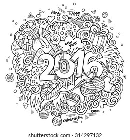 2016 New year hand lettering and doodles elements background. Vector sketchy illustration