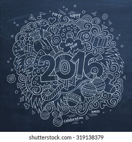 2016 New year hand lettering and doodles elements background. Vector chalkboard illustration