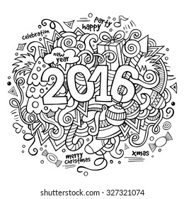2016 New year hand lettering and doodles elements background. Vector sketchy  illustration