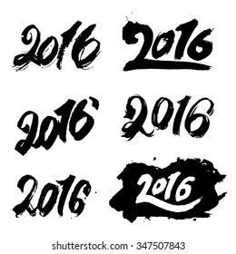 2016 New Year hand lettering design set. Chinese and modern calligraphy for Year of the Monkey 2016. Vector illustration. 2016 year typographic inscription isolated on white background.