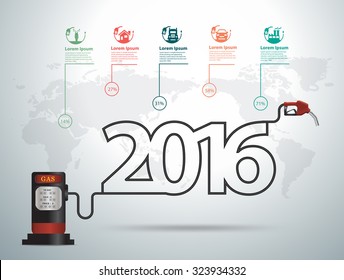 2016 new year ideas concept with gasoline pump nozzle gas station, Vector illustration modern design template