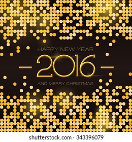 2016 New Year and Merry Christmas. Vector Gold shiny holiday background