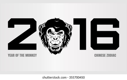 2016 - New Year of the Monkey. Chinese Zodiac. Vector illustration.