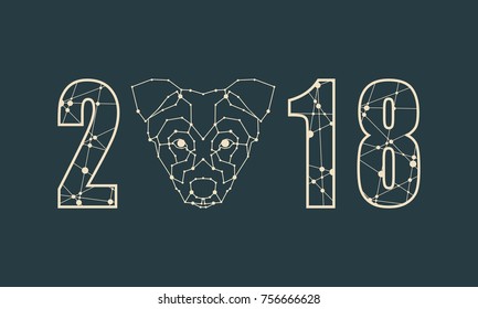 2016 new year number and symmetrical illustration of dog made in low poly triangular style.