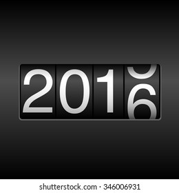 2016 New Year Odometer With Rolling Number - Numbers Rolling From 2015 To 2016, On Black Background.
