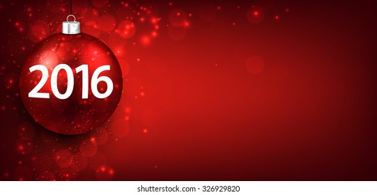 2016 Año nuevo de fondo rojo con navidad bauble. Ilustración vectorial con lugar para el texto. 