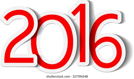 2016 New Year red sign. Vector paper illustration.