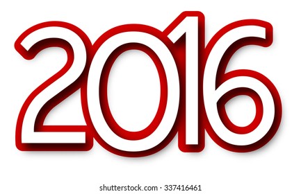 2016 New Year red sign. Vector paper illustration.