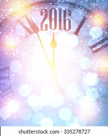 2016 New Year shining background with clock. Vector illustration.