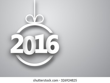 2016 New Year sign on gray background. Vector paper illustration.