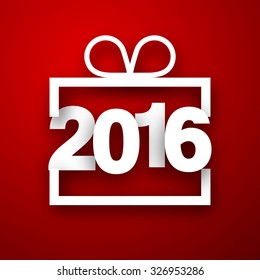 2016 New Year sign on red background. Vector paper illustration.