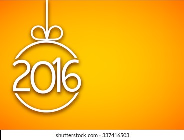 2016 New Year sign on yellow background. Vector paper illustration.