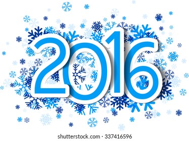 2016 New Year sign with snowflakes. Vector paper illustration.