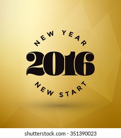 2016 - New Year New Start - Typeface with illustration on yellow background