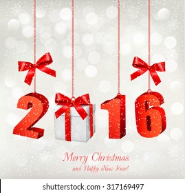 2016 New Years background with gift. Vector.