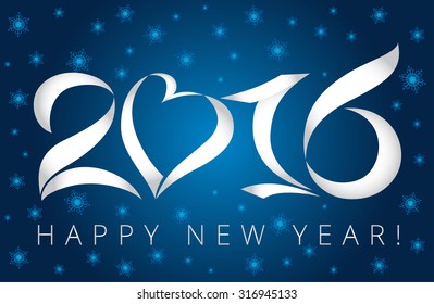 2016 new years blue colored greetings. Set of colorful celebrating numbers with 0 as hearts. 1st, 2th, 6th, 10th, 20th, 60th, 100th, 200th, 600th digits. Abstract invite with snowflakes.