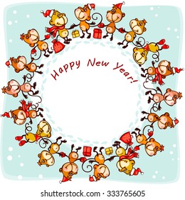 2016  New Year's card.  monkey in  circle 