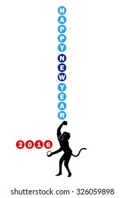2016, New Year's card of year of the monkey. The monkey ball play. (The postcard template is the vertical, and the white background.) 