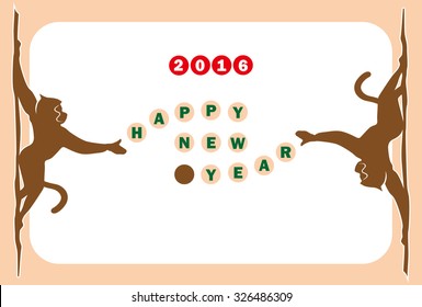 2016, New Year's card of year of the monkey. The monkey ball play.