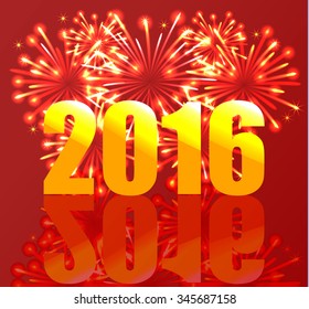 2016 New Year's fireworks , vector illustration