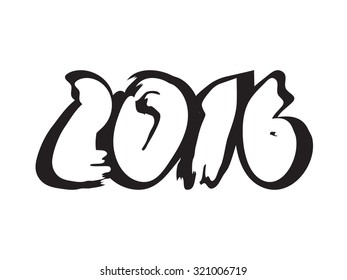 2016 New Year's hand drawn black and white background isolated
