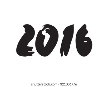 2016 New Year's hand drawn black and white background isolated