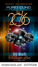 2016 New Year's Party Flyer for Club Music Night special events. Layout Template Background with music themed elements ans space for text.