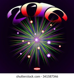 2016 numbers of christmas applique with firework for element design isolated on dark background. vector illustration